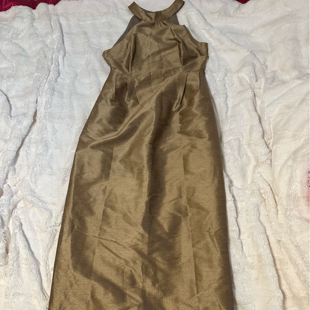 Lula Kate Gold 100% Silk Halter Maxi‎ Dress Satin Strappy Sleeveless Size 4